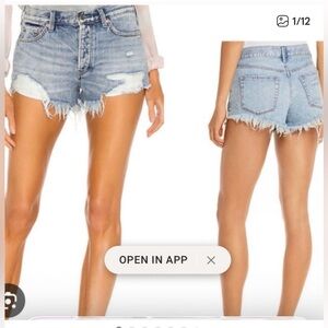 Free People We the Free Good Vibrations Blue Denim Festival shorts distressed 31